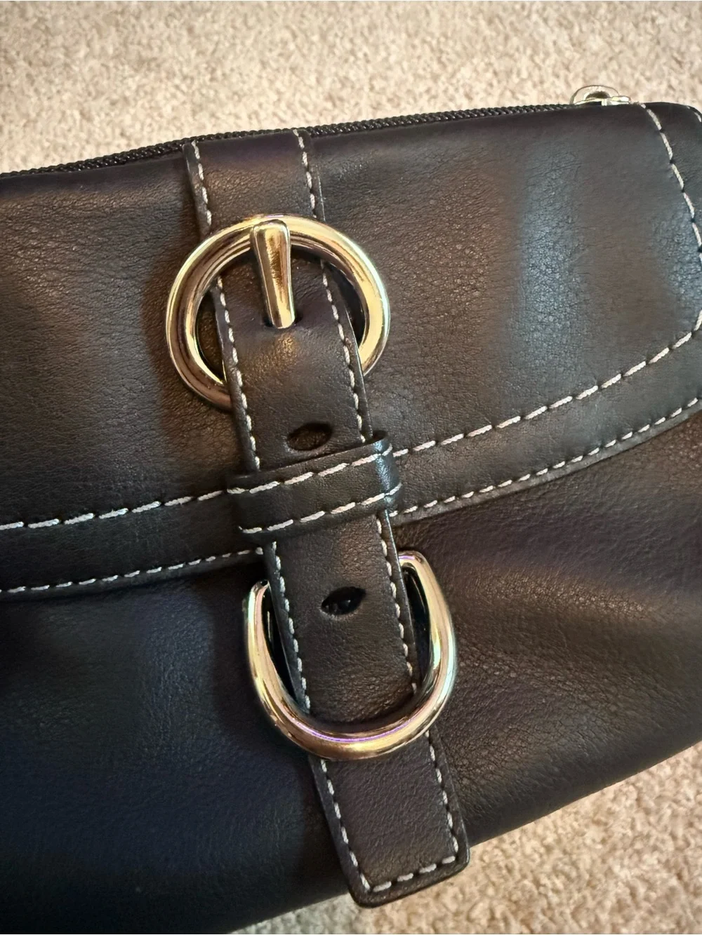 Coach Black Leather Wristlet Clutch with Silver Buckle